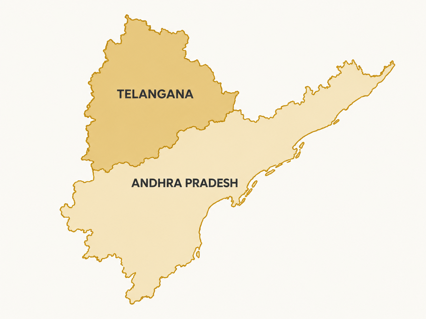 Telangana and Andhra Pradesh map illustration in gold and beige